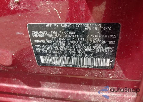 2020 Subaru Forester Premium из США, поврежденный, VIN JF2SKAJC2LH590565